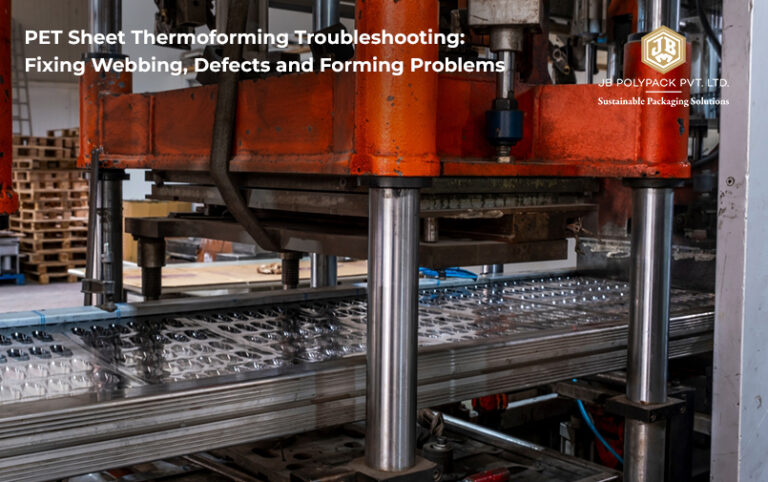 PET sheet thermoforming machine used to fix webbing, forming defects and production problems